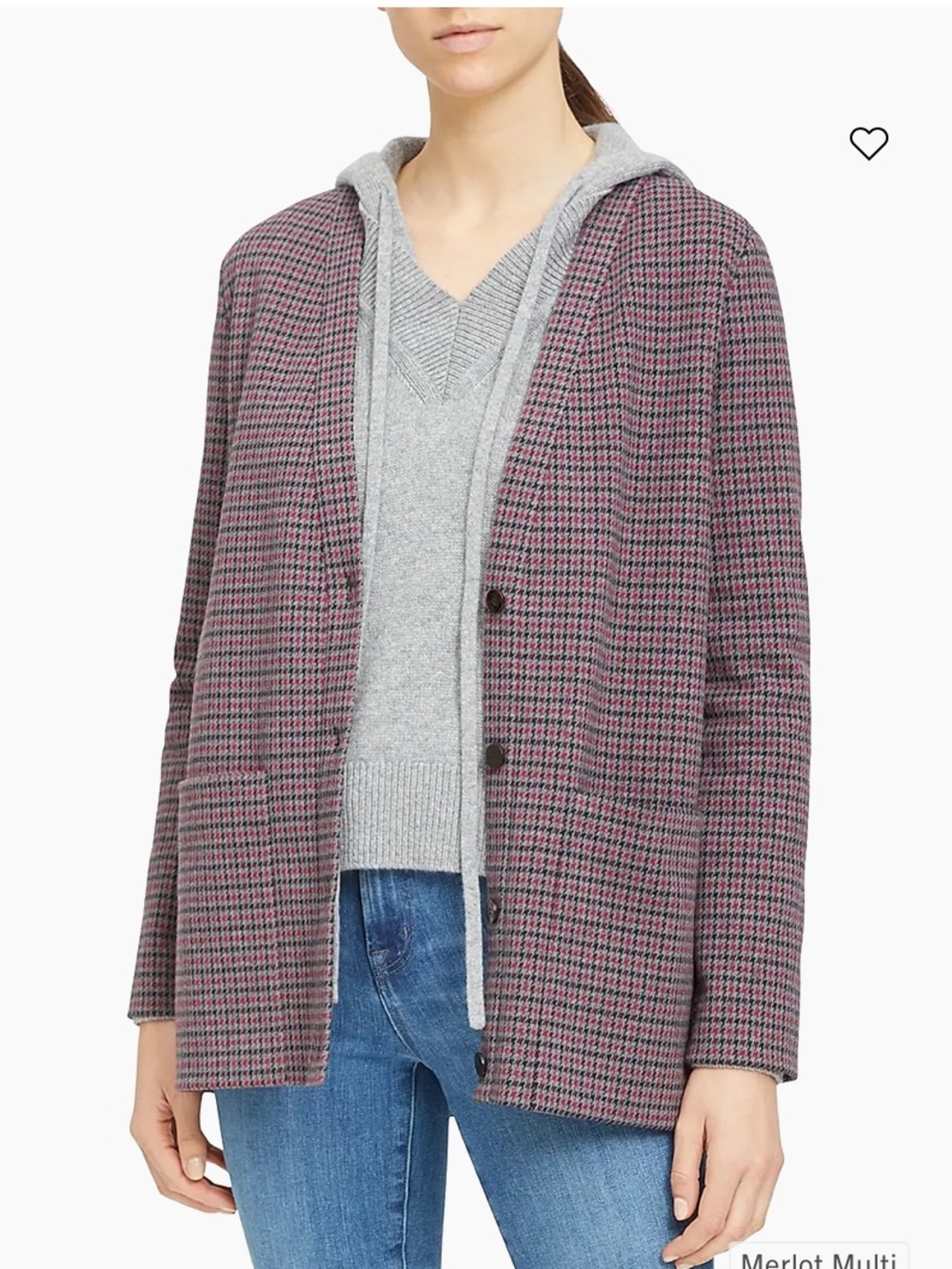 Theory ‘Collin’ Merlot Multi Houndstooth Knit Cardigan Classic Size Medium